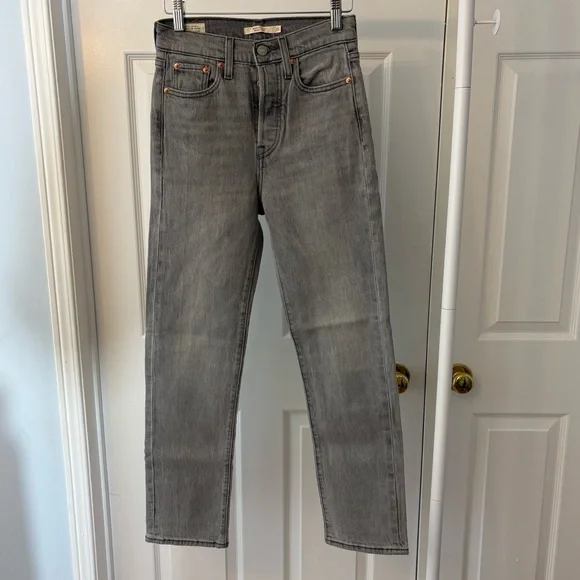 Levi’s Wedgie Straight Leg Grey Black Jeans Size 25 Ankle Length Cotton - Picture 12 of 13